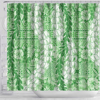 Green Puakenikeni and Maile Lei Shower Curtain Hawaiian Style Tribal Tapa Double Strand Lei
