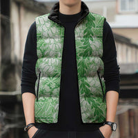 Green Puakenikeni and Maile Lei Sleeveless Puffer Jacket Hawaiian Style Tribal Tapa Double Strand Lei LT9 - Polynesian Pride