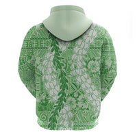 Green Puakenikeni and Maile Lei Zip Hoodie Hawaiian Style Tribal Tapa Double Strand Lei