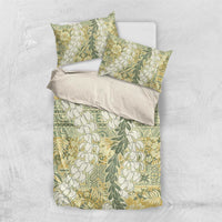 Vintage Puakenikeni and Maile Lei Bedding Set Hawaiian Style Tribal Tapa Double Strand Lei