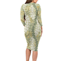 Vintage Puakenikeni and Maile Lei Family Matching Long Sleeve Bodycon Dress and Hawaiian Shirt Hawaiian Style Tribal Tapa Double Strand Lei
