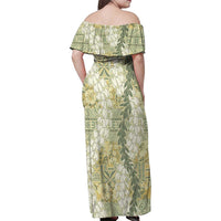 Vintage Puakenikeni and Maile Lei Family Matching Off Shoulder Maxi Dress and Hawaiian Shirt Hawaiian Style Tribal Tapa Double Strand Lei
