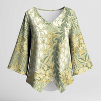 Vintage Puakenikeni and Maile Lei Kimono Sleeve Blouse Hawaiian Style Tribal Tapa Double Strand Lei - Polynesian Pride