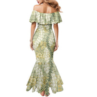 Vintage Puakenikeni and Maile Lei Mermaid Dress Hawaiian Style Tribal Tapa Double Strand Lei