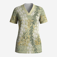 Vintage Puakenikeni and Maile Lei Scrub Top Hawaiian Style Tribal Tapa Double Strand Lei - Polynesian Pride