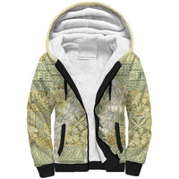 Vintage Puakenikeni and Maile Lei Sherpa Hoodie Hawaiian Style Tribal Tapa Double Strand Lei