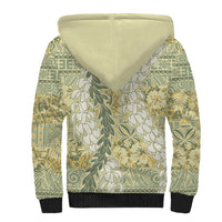 Vintage Puakenikeni and Maile Lei Sherpa Hoodie Hawaiian Style Tribal Tapa Double Strand Lei