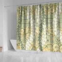 Vintage Puakenikeni and Maile Lei Shower Curtain Hawaiian Style Tribal Tapa Double Strand Lei