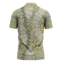 Vintage Puakenikeni and Maile Lei Zipper Polo Shirt Hawaiian Style Tribal Tapa Double Strand Lei - Polynesian Pride