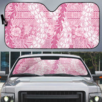 Pink Puakenikeni and Maile Lei Auto Sun Shade Hawaiian Style Tribal Tapa Double Strand Lei - Polynesian Pride
