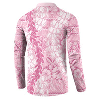 Pink Puakenikeni and Maile Lei Button Sweatshirt Hawaiian Style Tribal Tapa Double Strand Lei LT9 - Polynesian Pride