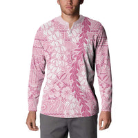 Pink Puakenikeni and Maile Lei Button Sweatshirt Hawaiian Style Tribal Tapa Double Strand Lei LT9 - Polynesian Pride