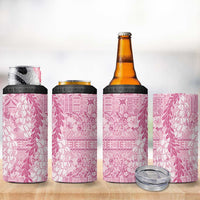 Pink Puakenikeni and Maile Lei 4 in 1 Can Cooler Tumbler Hawaiian Style Tribal Tapa Double Strand Lei