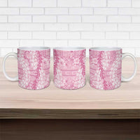 Pink Puakenikeni and Maile Lei Ceramic Mug Hawaiian Style Tribal Tapa Double Strand Lei LT9 - Polynesian Pride