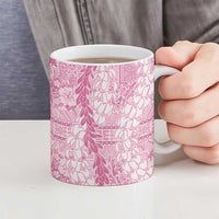 Pink Puakenikeni and Maile Lei Ceramic Mug Hawaiian Style Tribal Tapa Double Strand Lei LT9 - Polynesian Pride