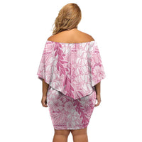 Pink Puakenikeni and Maile Lei Family Matching Off Shoulder Short Dress and Hawaiian Shirt Hawaiian Style Tribal Tapa Double Strand Lei
