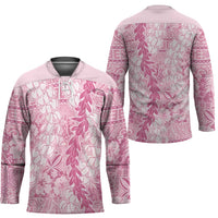 Pink Puakenikeni and Maile Lei Hockey Jersey Hawaiian Style Tribal Tapa Double Strand Lei - Polynesian Pride
