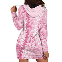 Pink Puakenikeni and Maile Lei Hoodie Dress Hawaiian Style Tribal Tapa Double Strand Lei