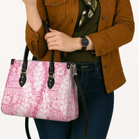 Pink Puakenikeni and Maile Lei Leather Bag Hawaiian Style Tribal Tapa Double Strand Lei - Polynesian Pride