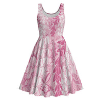 Pink Puakenikeni and Maile Lei Midi Dress Hawaiian Style Tribal Tapa Double Strand Lei - Polynesian Pride