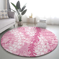 Pink Puakenikeni and Maile Lei Round Carpet Hawaiian Style Tribal Tapa Double Strand Lei
