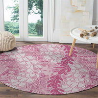 Pink Puakenikeni and Maile Lei Round Carpet Hawaiian Style Tribal Tapa Double Strand Lei