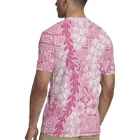 Pink Puakenikeni and Maile Lei Rugby Jersey Hawaiian Style Tribal Tapa Double Strand Lei