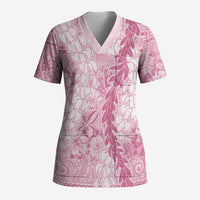 Pink Puakenikeni and Maile Lei Scrub Top Hawaiian Style Tribal Tapa Double Strand Lei - Polynesian Pride