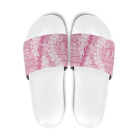 Pink Puakenikeni and Maile Lei Slide Sandals Hawaiian Style Tribal Tapa Double Strand Lei - Polynesian Pride