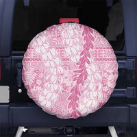 Pink Puakenikeni and Maile Lei Spare Tire Cover Hawaiian Style Tribal Tapa Double Strand Lei