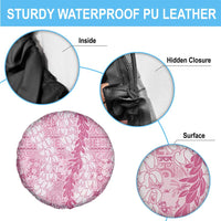 Pink Puakenikeni and Maile Lei Spare Tire Cover Hawaiian Style Tribal Tapa Double Strand Lei