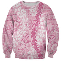 Pink Puakenikeni and Maile Lei Sweatshirt Hawaiian Style Tribal Tapa Double Strand Lei LT9 Unisex Pink - Polynesian Pride