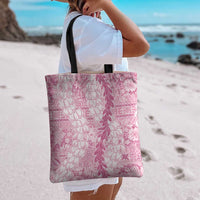 Pink Puakenikeni and Maile Lei Tote Bag Hawaiian Style Tribal Tapa Double Strand Lei - Polynesian Pride