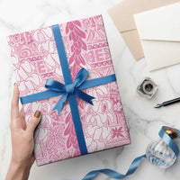 Pink Puakenikeni and Maile Lei Wrapping Paper Hawaiian Style Tribal Tapa Double Strand Lei - Polynesian Pride
