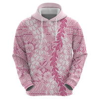 Pink Puakenikeni and Maile Lei Zip Hoodie Hawaiian Style Tribal Tapa Double Strand Lei