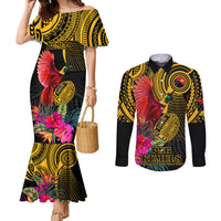 Personalised Papua New Guinea Rugby Couples Matching Mermaid Dress and Long Sleeve Button Shirt PNG Kumuls Champions Pacific Bowl LT9 Gold - Polynesian Pride