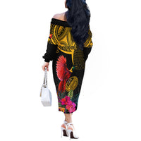 Personalised Papua New Guinea Rugby Off The Shoulder Long Sleeve Dress PNG Kumuls Champions Pacific Bowl LT9 - Polynesian Pride