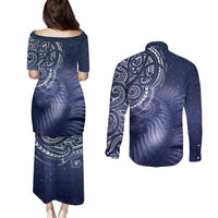 New Zealand Galaxy Fern Couples Matching Puletasi and Long Sleeve Button Shirt LT9 - Polynesian Pride