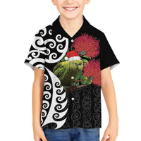 New Zealand Kakapo Christmas Family Matching Off The Shoulder Long Sleeve Dress and Hawaiian Shirt Meri Kirihimete Pohutukawa Flowers