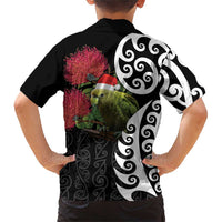 New Zealand Kakapo Christmas Family Matching Short Sleeve Bodycon Dress and Hawaiian Shirt Meri Kirihimete Pohutukawa Flowers
