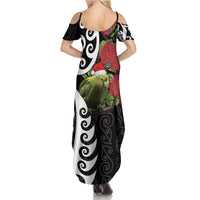 New Zealand Kakapo Christmas Family Matching Summer Maxi Dress and Hawaiian Shirt Meri Kirihimete Pohutukawa Flowers