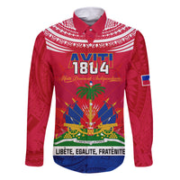 Haiti Independence Day Family Matching Tank Maxi Dress and Hawaiian Shirt Libete Egalite Fratenite Ayiti 1804 With Polynesian Pattern LT9 Dad's Shirt - Long Sleeve Red - Polynesian Pride