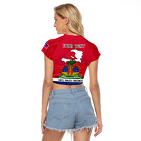 Haiti Independence Day Raglan Cropped T Shirt Libete Egalite Fratenite Ayiti 1804 With Polynesian Pattern LT9 - Polynesian Pride