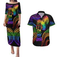 Personalised Its In My DNA Valentine Day Couples Matching Puletasi and Hawaiian Shirt Fingerprint Heart with Color Pride Flag LT9 No Dress - Polynesian Pride