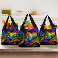 Personalised Its In My DNA Valentine Day Grocery Bag Fingerprint Heart with Color Pride Flag LT9 3-pack One Size Black - Polynesian Pride