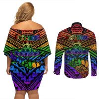 New Zealand LGBT Fern Heart Couples Matching Off Shoulder Short Dress and Long Sleeve Button Shirt Dont judge What You Dont Understand LT9 - Polynesian Pride