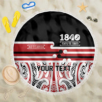 Personalised Toitu Te Tiriti Aotearoa 1840 Beach Blanket Red Kowhaiwhai Puhoro LT9 One Size 150cm Black - Polynesian Pride