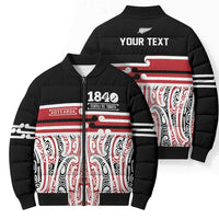 Personalised Toitu Te Tiriti Aotearoa 1840 Bomber Puffer Jacket Red Kowhaiwhai Puhoro LT9 - Polynesian Pride