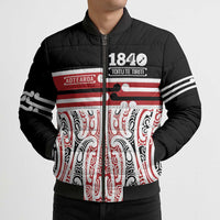 Personalised Toitu Te Tiriti Aotearoa 1840 Bomber Puffer Jacket Red Kowhaiwhai Puhoro LT9 - Polynesian Pride