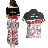 Personalised Toitu Te Tiriti Aotearoa 1840 Couples Matching Puletasi and Hawaiian Shirt Red Kowhaiwhai Puhoro - Polynesian Pride